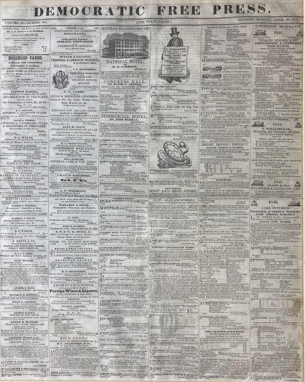 Detroit Democratic Free Press 1847 Framed Page (1 of 7)