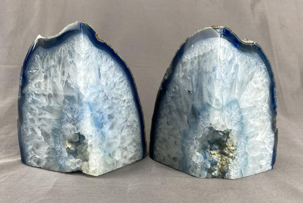 Pair Polished Blue Agate Geode Bookends (1 of 3)