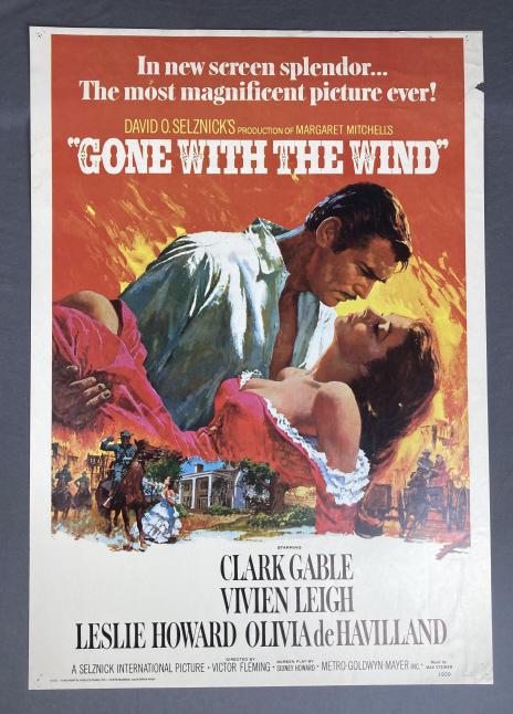 "Gone With The Wind" Clark Gable 1939: Original theatrical movie poster from 1939. "Gone With The Wind" Starring Clark Gable, Vivien Leigh, and Leslie Howard. Measures 20" x 29".