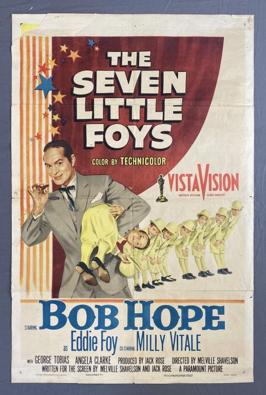 "The Seven Little Foys" Bob Hope 1955 Poster: Original theatrical movie poster for "The Seven Little Foys" starring Bob Hope and Milly Vitale, 1955.27" x 41"