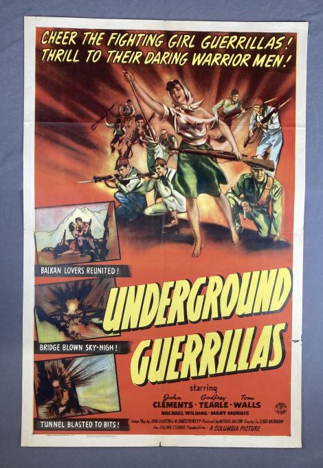 "Underground Guerrillas" John Clements 1944.: Original theatrical movie poster from 1944. "Underground Guerrillas" Starring John Clements, Godfrey Tearle, and Tom Walls. Measures 27" x 41".