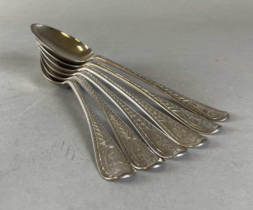 6 Georgian Sterling Silver Dessert/Serving Spoons (1 of 3)