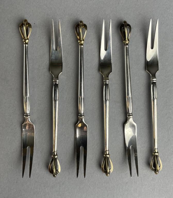 Set of 6 Sorensen Sterling "Crown" Lemon Forks (1 of 3)
