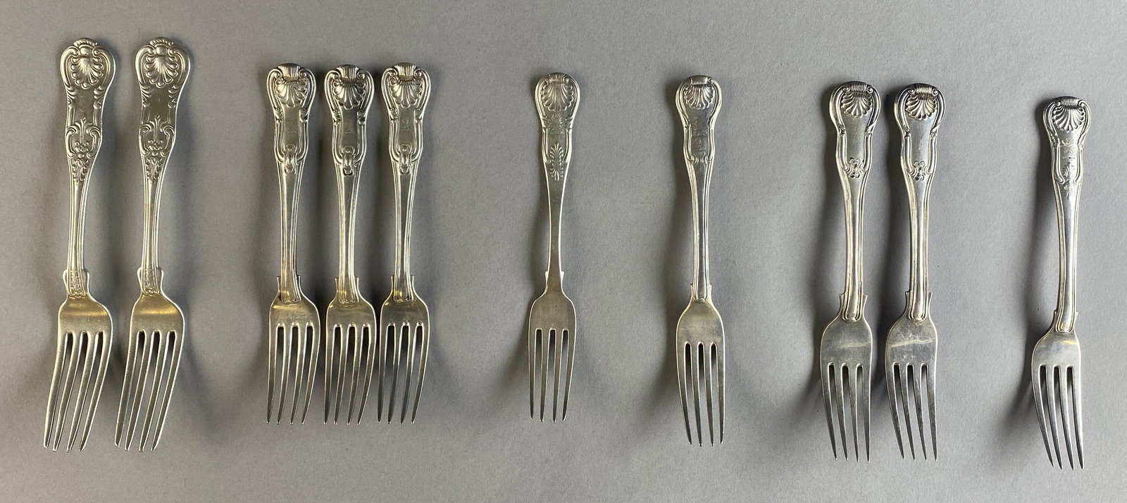 Ten 19th C Sterling Silver Forks in Shell Motifs (1 of 4)