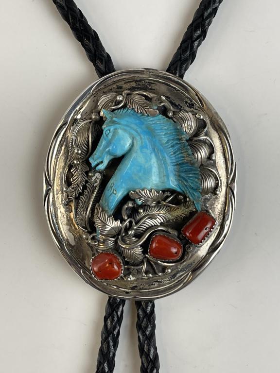 Navajo Sterling Bolo, Turquoise Horse KM & RP (1 of 7)