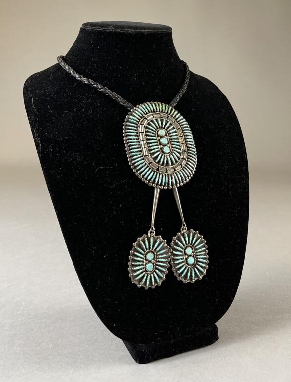 Jason & Elsie Yazzie Turquoise Navajo Bolo Tie (1 of 5)