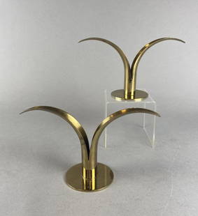 Ivar Alenius Bjork for Ystad Brass Candleholders: Brass Lily candleholders designed by Ivan Alenius Bjork (1905-1978) for Ystad-Metall in Sweden circa 1960s. Height 4-3/4"