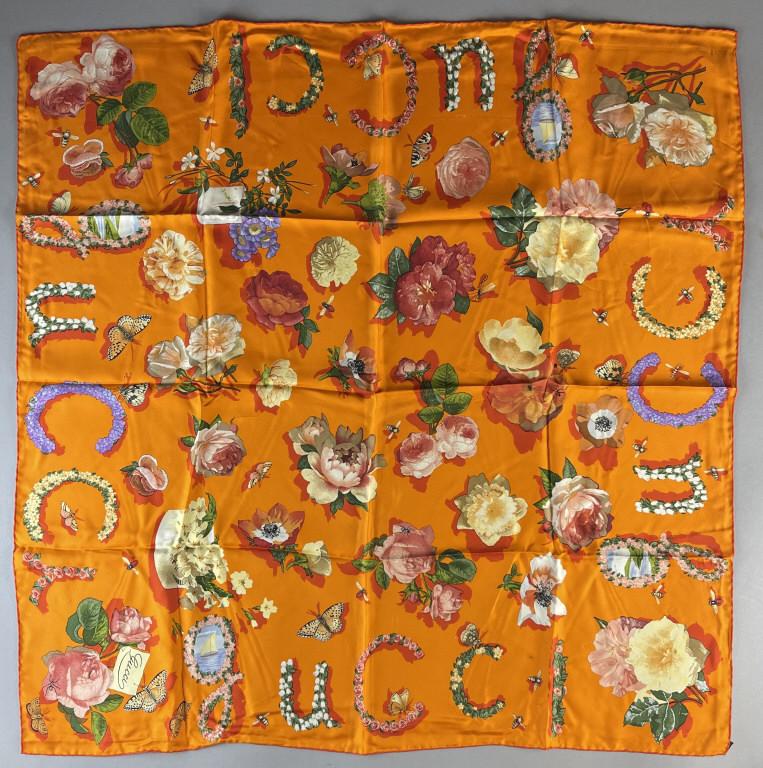 Vintage Gucci Orange Silk Floral Scarf (1 of 4)