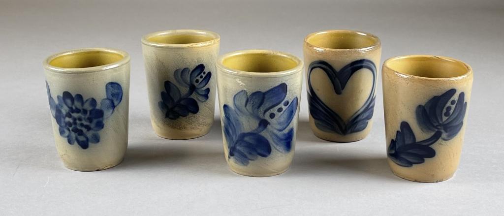 5 Blue Decorated Salt Glaze Stoneware Tumblers (1 of 4)