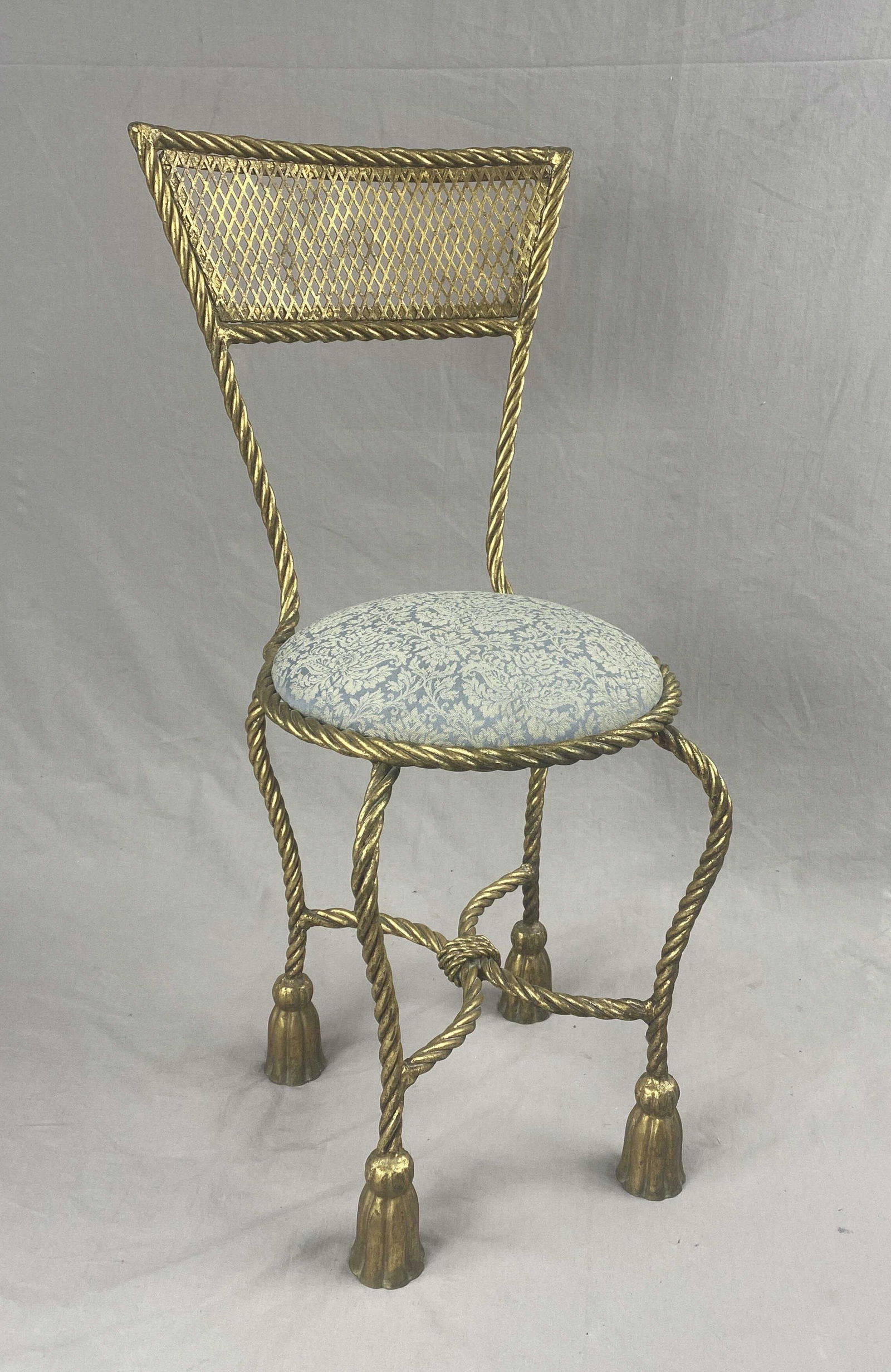 Hollywood Regency Gilt Iron Rope & Tassel Chair (1 of 3)