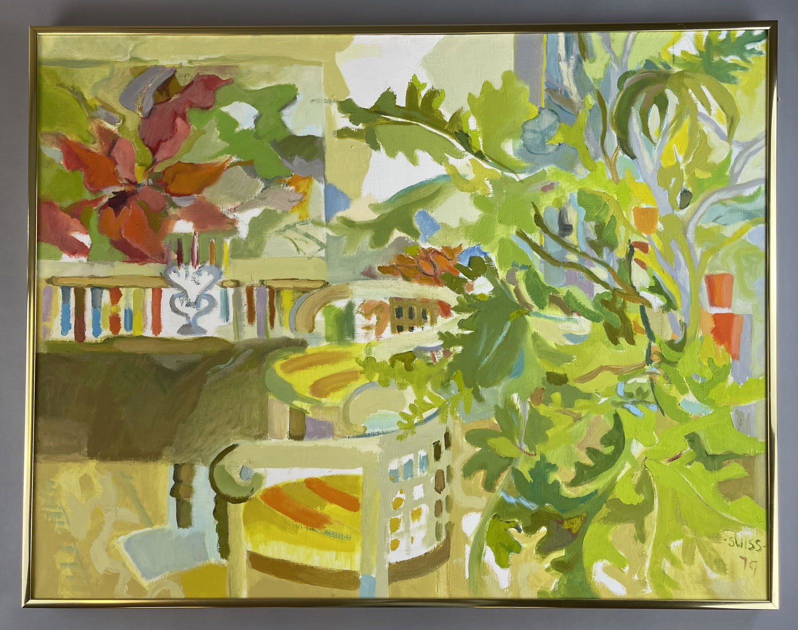 Sally Swiss "Interior" Painting on Canvas 1979 (1 of 5)