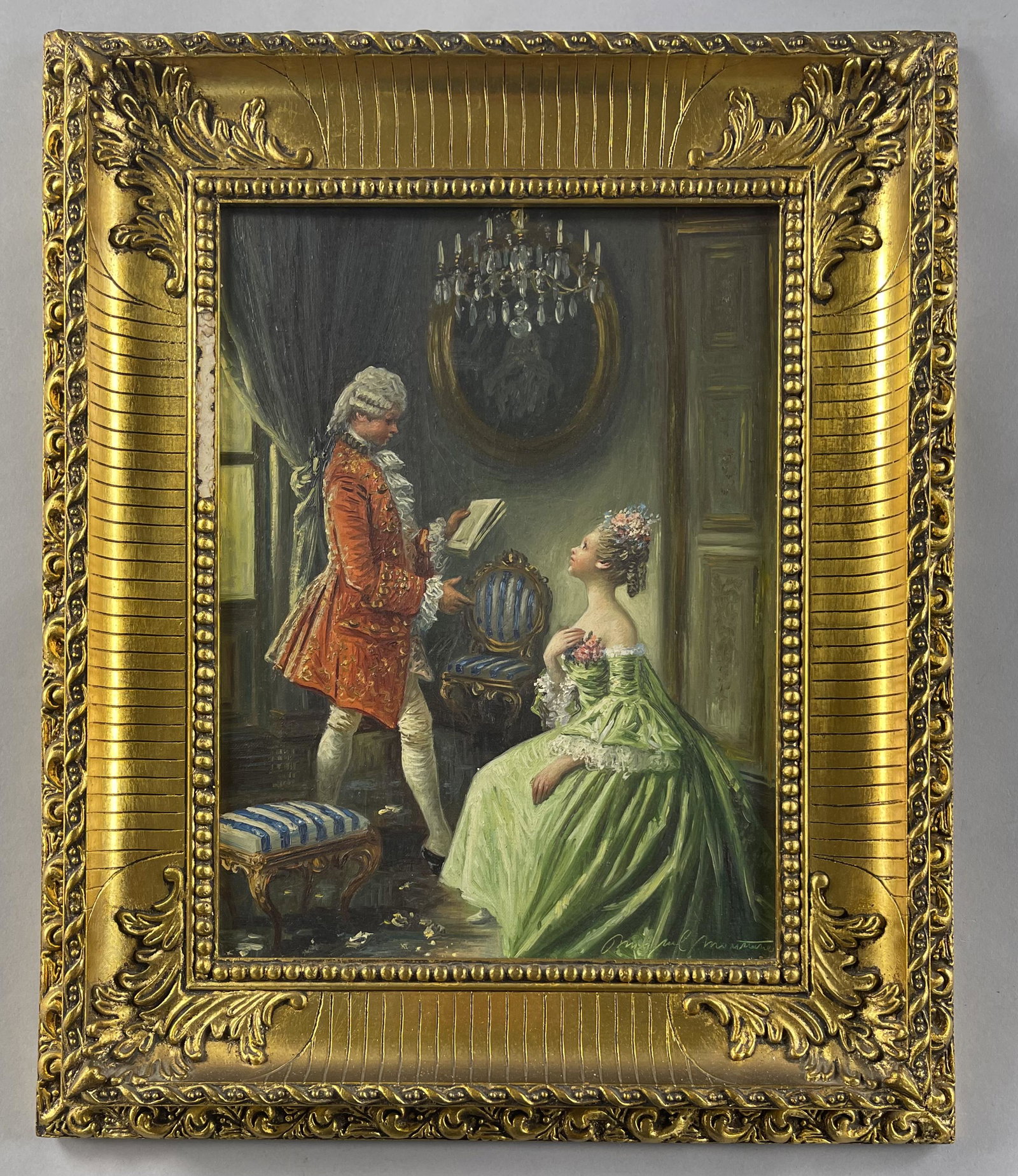 French Salon Scene Decorative Oil on Canvas (1 of 6)