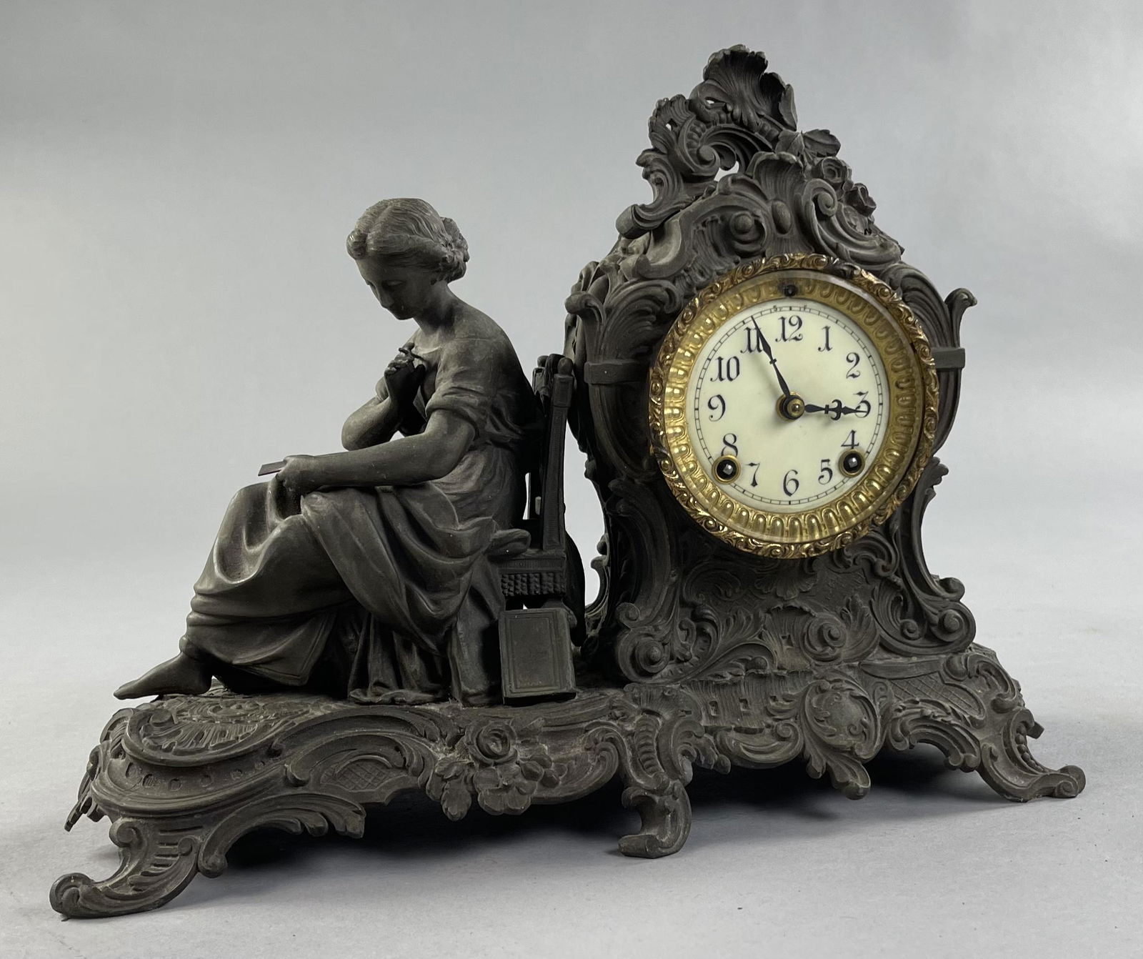 19th C. Waterbury Figural Spelter Mantle Clock (1 of 9)