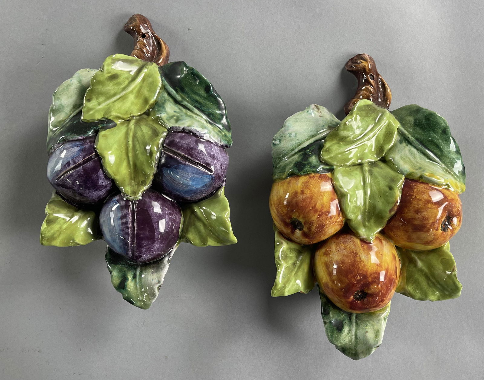 Pair Italian Majolica Pottery Fruit Wall Plaques (1 of 5)