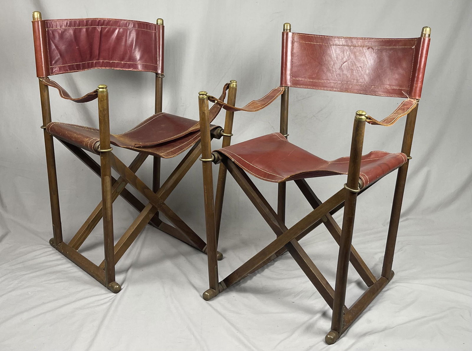 Pair Campaign Chairs in Leather, Wood, Brass (1 of 6)
