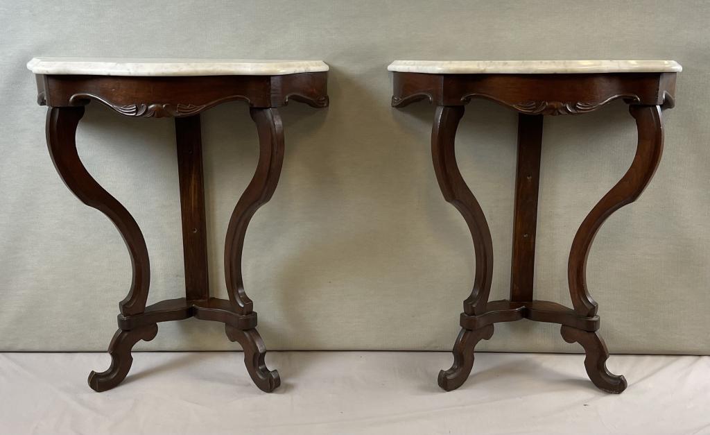 Pair of Wall Mount Marble Top Console Tables (1 of 6)