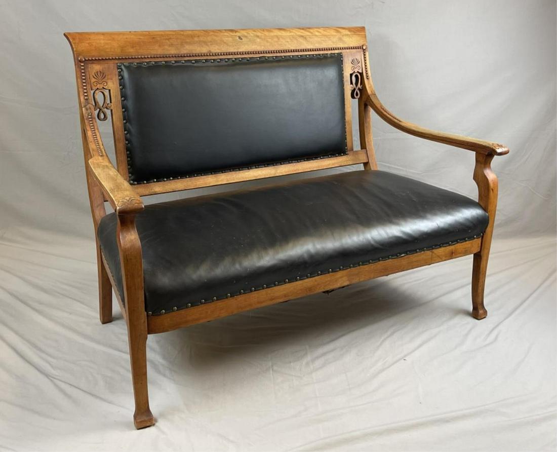 Mahogany and Black Leather Settee Circa 1900 (1 of 7)