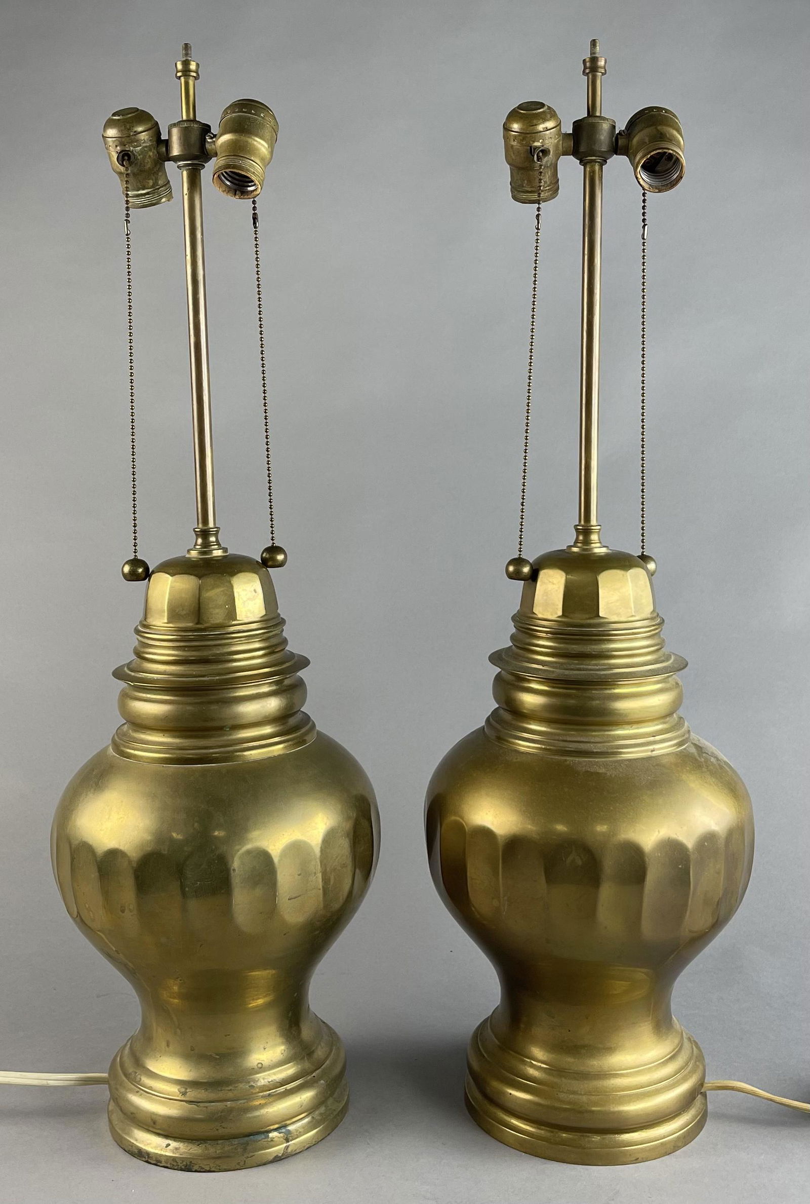 Mid 20th C. Heavy Brass Ginger Jar Lamps (1 of 3)