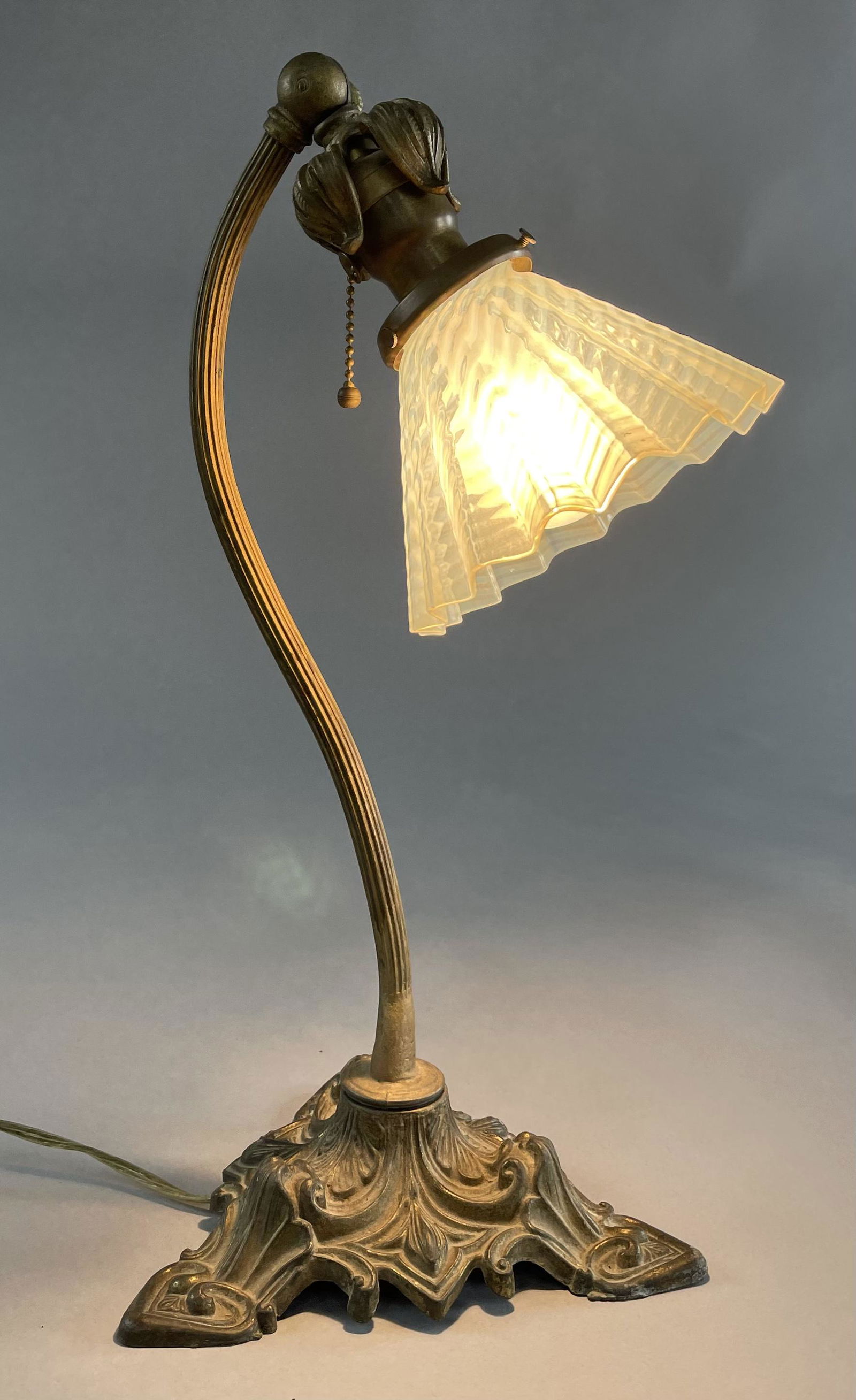 Antique Gooseneck Lamp, Opalescent Shade (1 of 4)