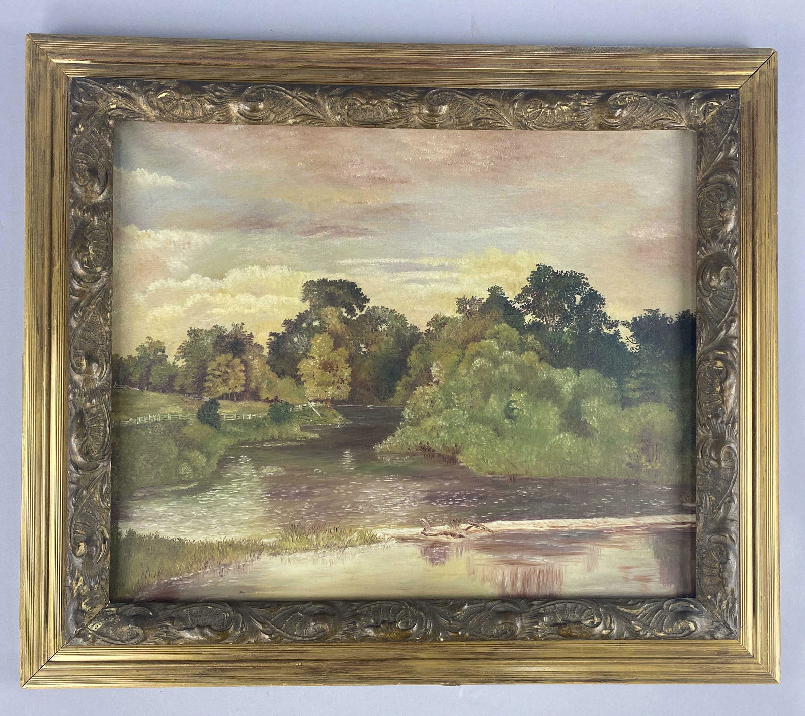 Victorian Oil on Canvas Riverscape Painting (1 of 3)