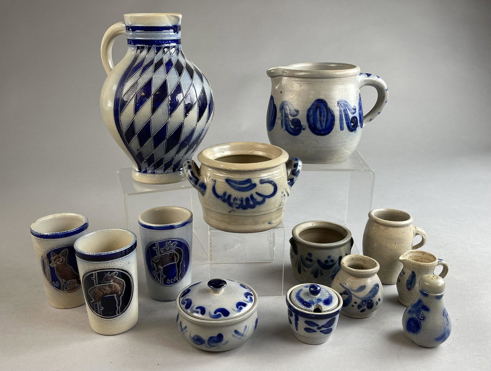 Blue Decorated Salt Glazed Stoneware Pottery Group (1 of 20)