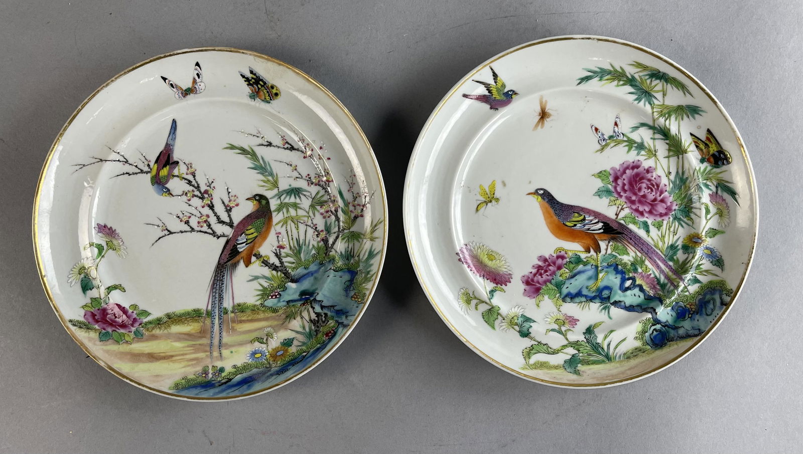 Pair Chinese Dishes, Bird and Butterfly Decoration (1 of 5)