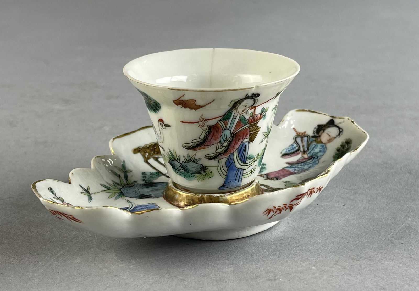 Chinese Porcelain Cup and Saucer Unusual Form (1 of 10)