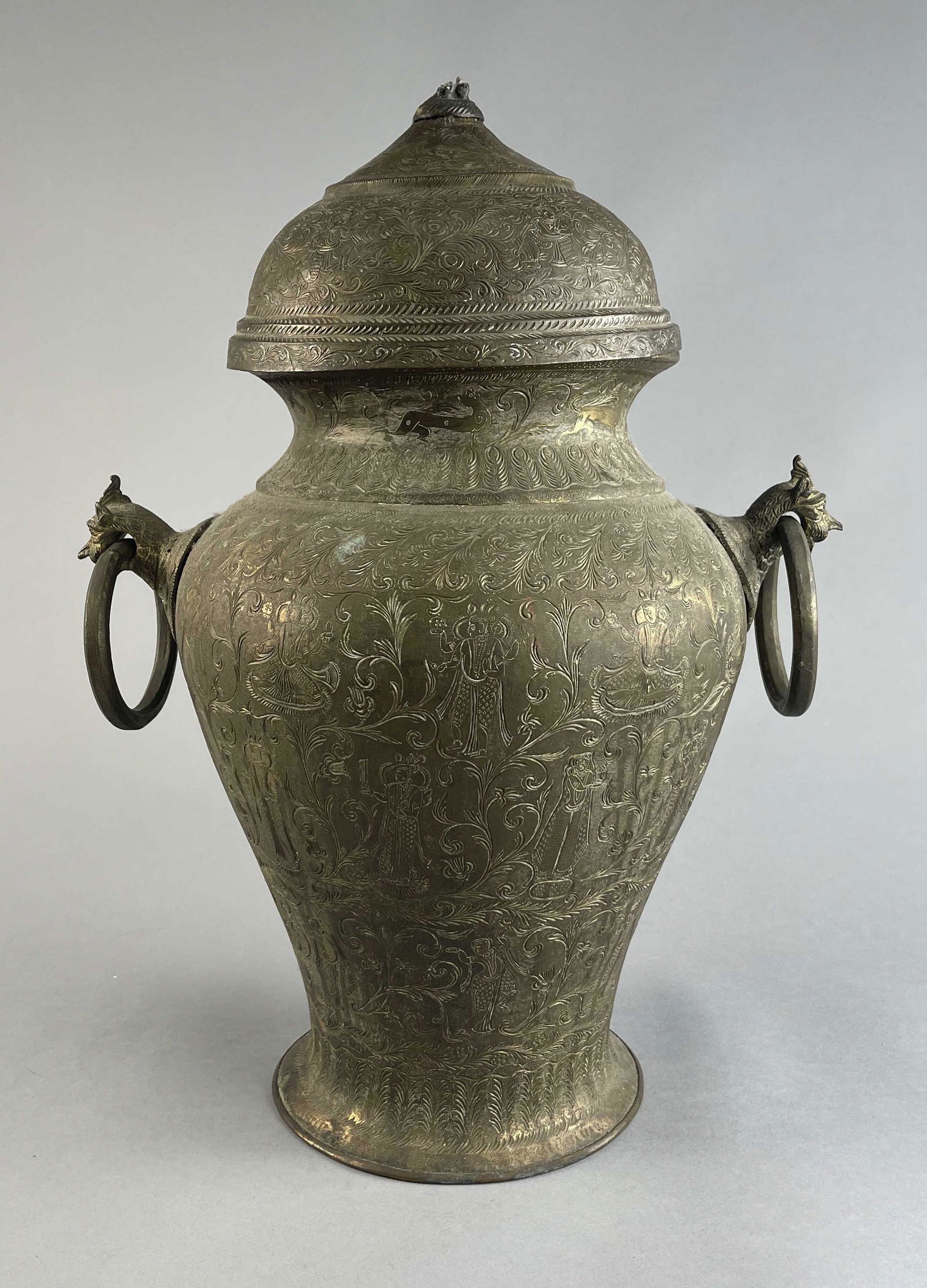 Large 19th C. Brass Indian Urn Ornately Engraved (1 of 8)