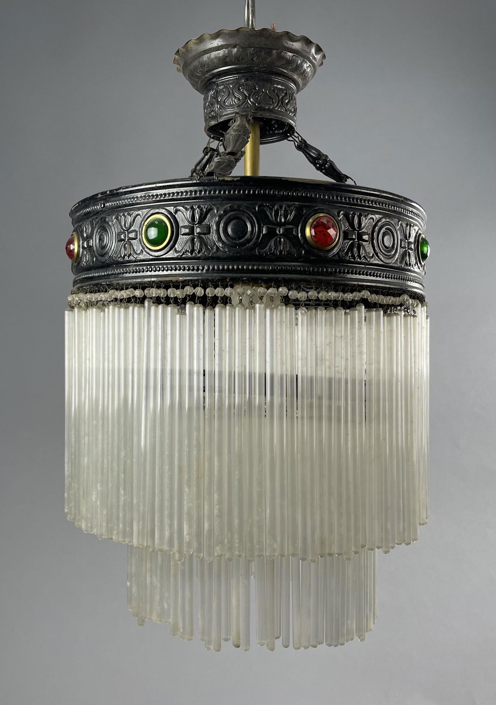 Glass Straw Fringe Chandelier Early 20th C. (1 of 9)