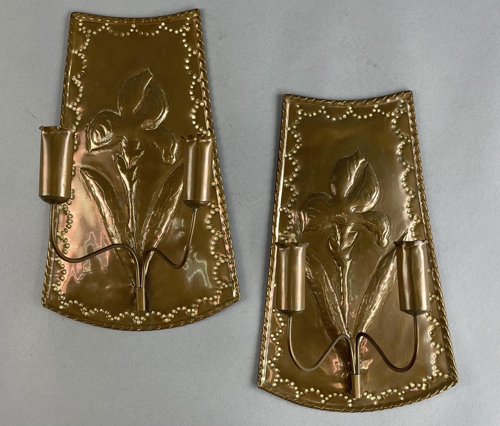 Pair Craftsman Art Nouveau Copper Candle Sconces (1 of 4)