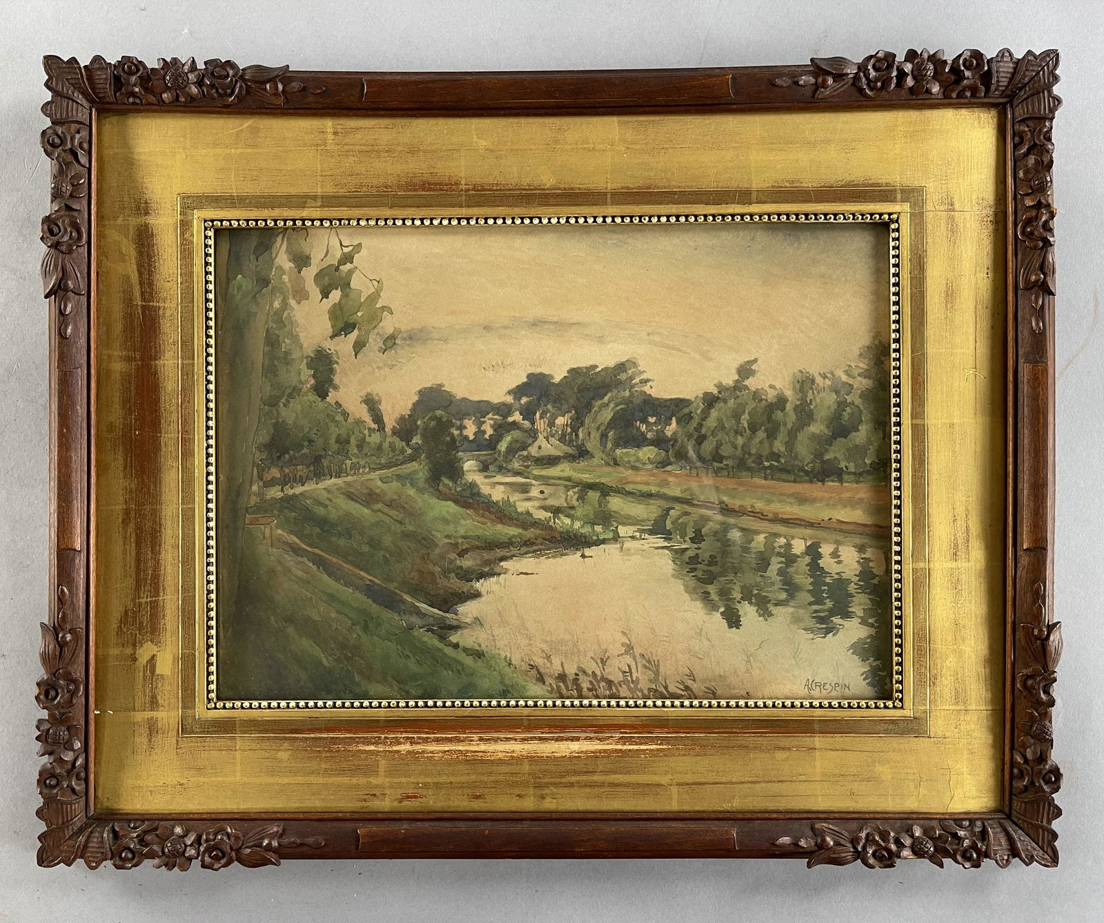 Adolphe L. Crespin Watercolor River Landscape (1 of 6)