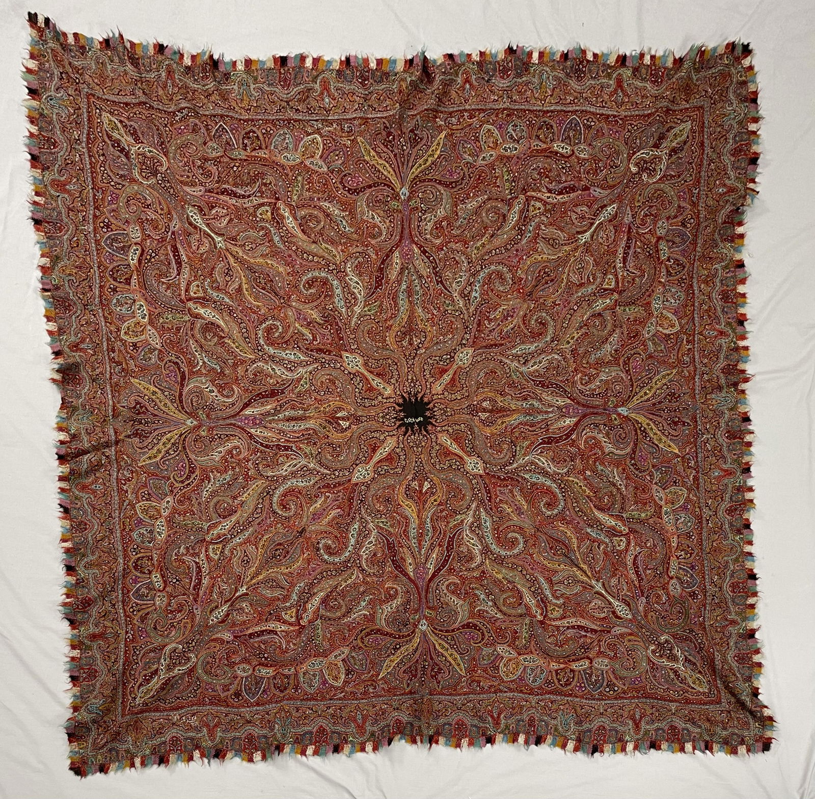 Antique Hand Woven Square Paisley Shawl (1 of 8)