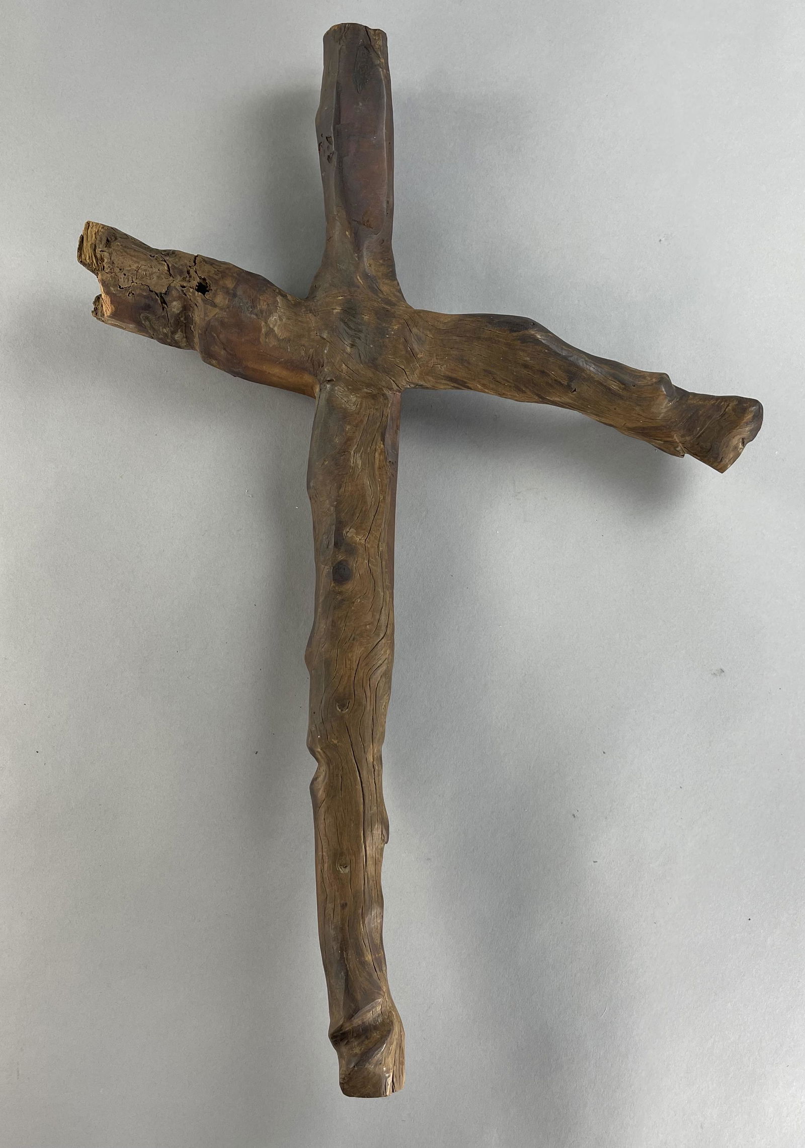 Outsider Folk  Art Carved Branch Cross Crucifix (1 of 7)