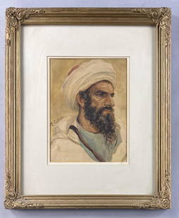 Walter Satterlee (American, 1884-1895) Watercolor: William Satterlee watercolor portrait of a Middle Eastern Gentleman dated 1895 (on mat). Signed as shown. Framed size 18-1/2" x 23". Shipping: In-House shipping available for this lot. Please read the