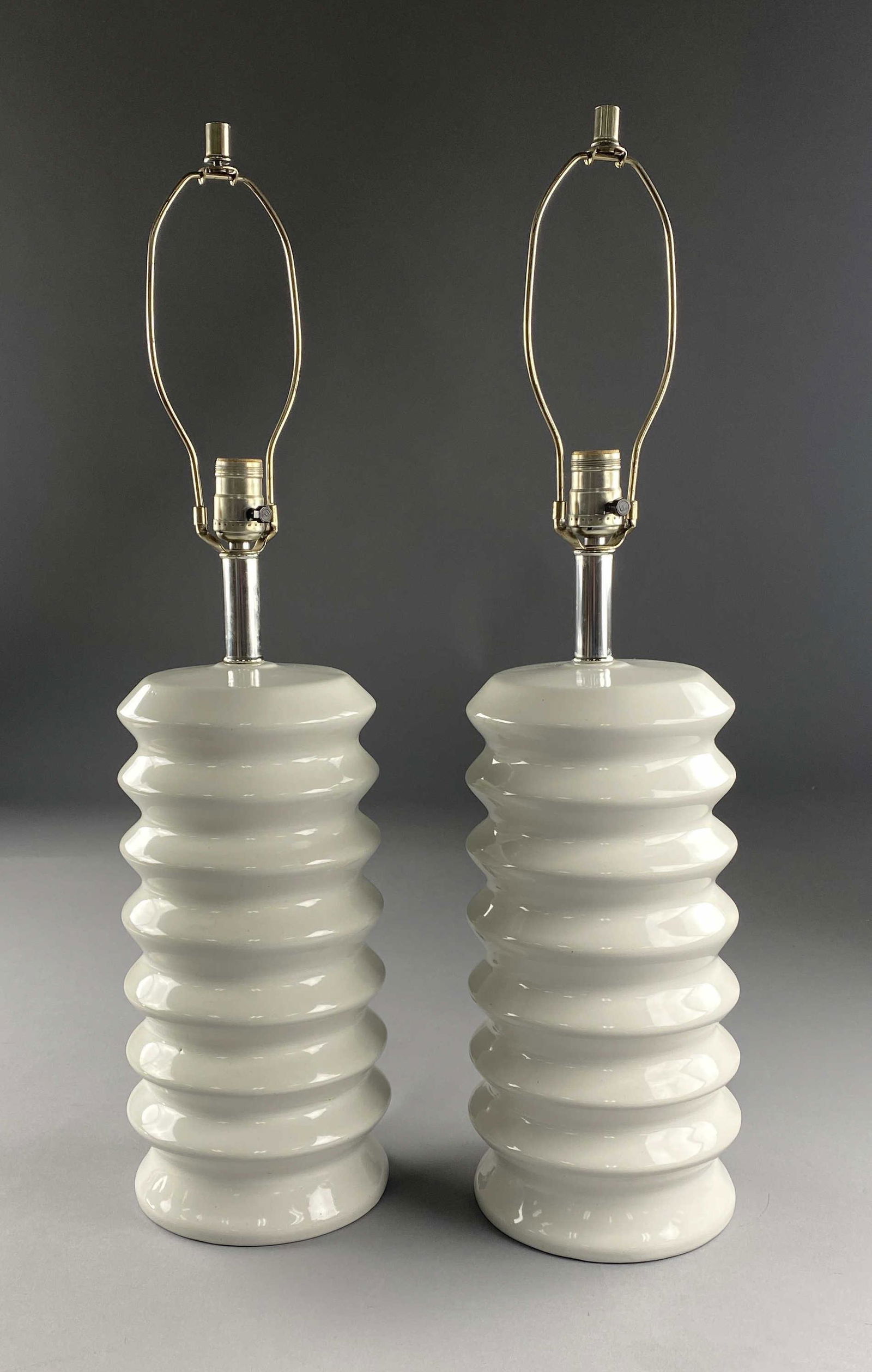 Pair Circa 1970s Gloss White Ceramic Lamps (1 of 6)