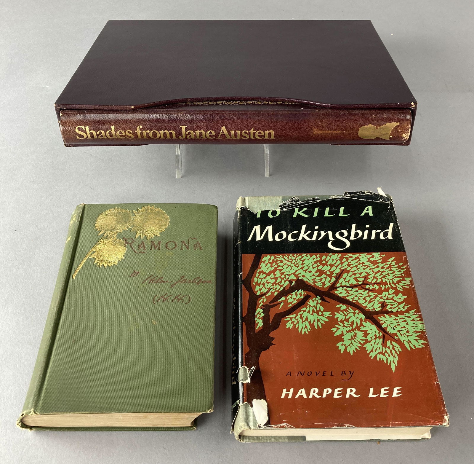 Three Female Author Books 20th Century: Shades from Jane Austen by Honoria D Marsh published by Parry Jackman Ltd.1975 limited edition, 133 of 300. Includes leather slipcase.To Kill a Mockingbird by Harper Lee, published by JB Lippincott Co