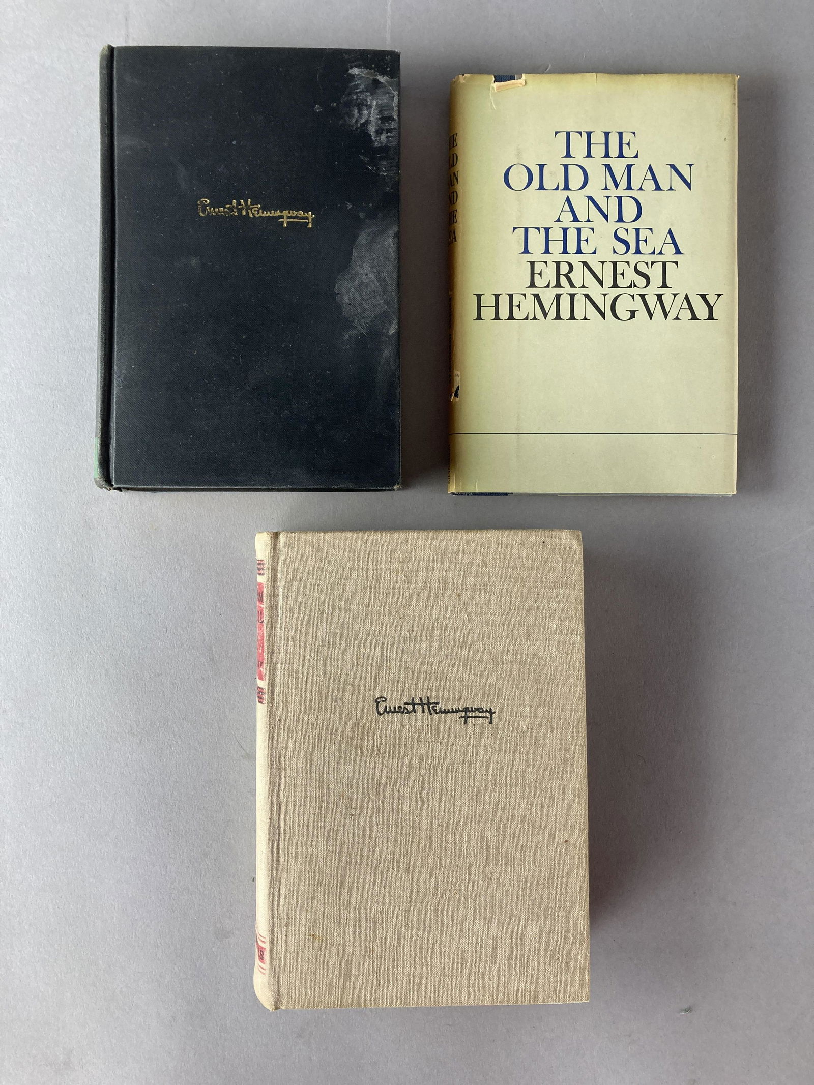 Three Ernest Hemingway Hardcover Books: Three novels by Ernest Hemingway. To Have and Have Not published by Charles Scribner's Sons 1937 first edition. For Whom the Bell Tolls published by Charles Scribner's Sons in New York 1940.The Old Ma