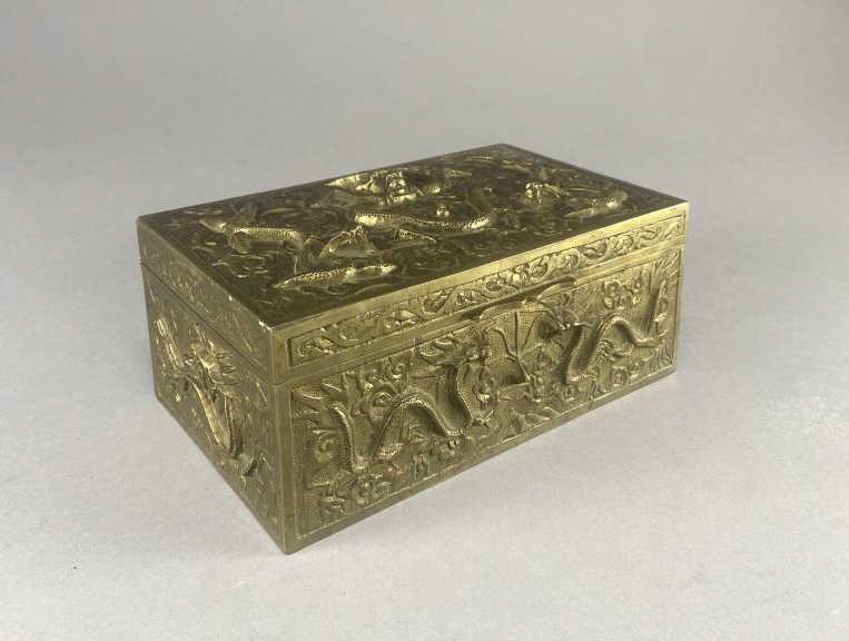 Chinese High Relief Bronze Dragon Box Early 20th C (1 of 5)