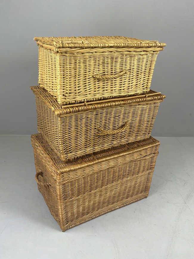 Three Vintage Willow Basket Storage Trunks Auction