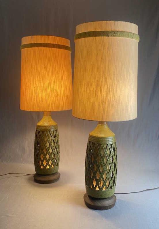 Pair 1960s Lamps Lighted Openwork Bases (1 of 9)