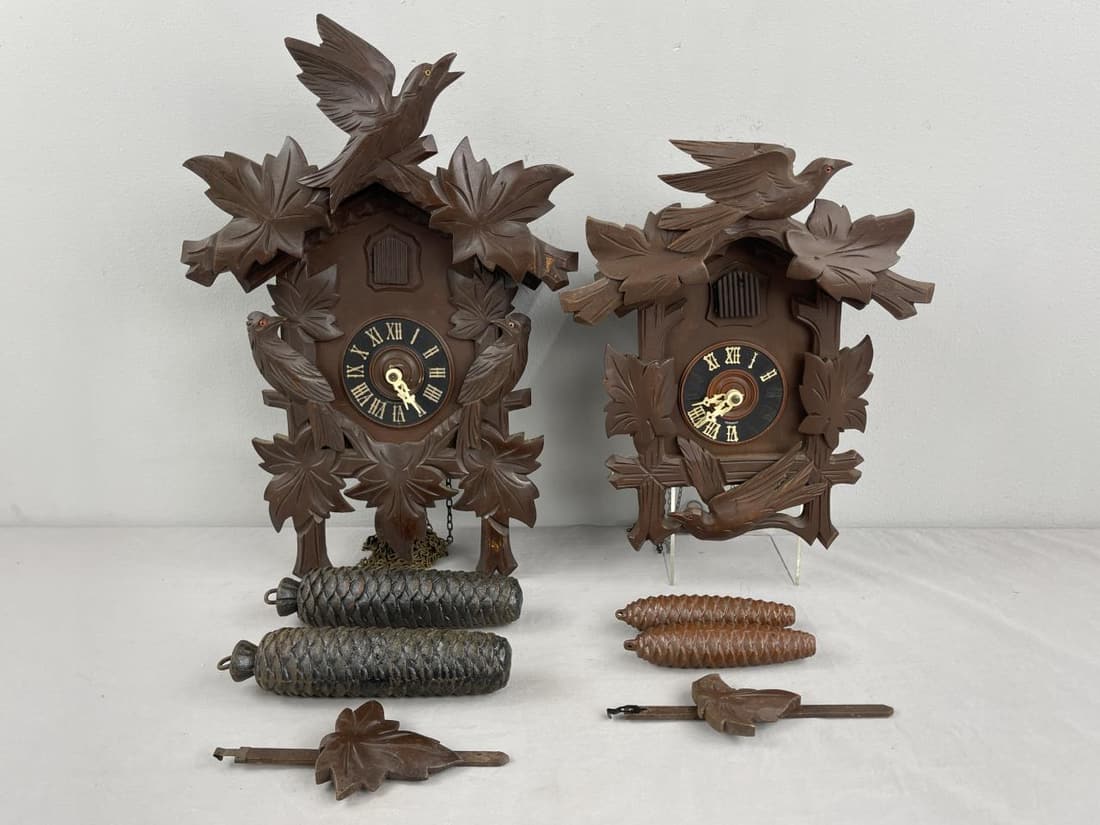 2 Triple Bird Motif Cuckoo Clocks Repair Or Parts Auction
