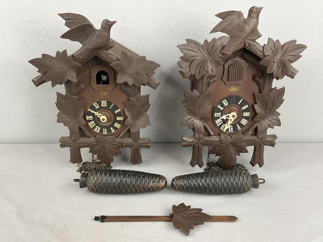 Two Schatz 8 Day Cuckoo Clocks Repair Or Parts Auction