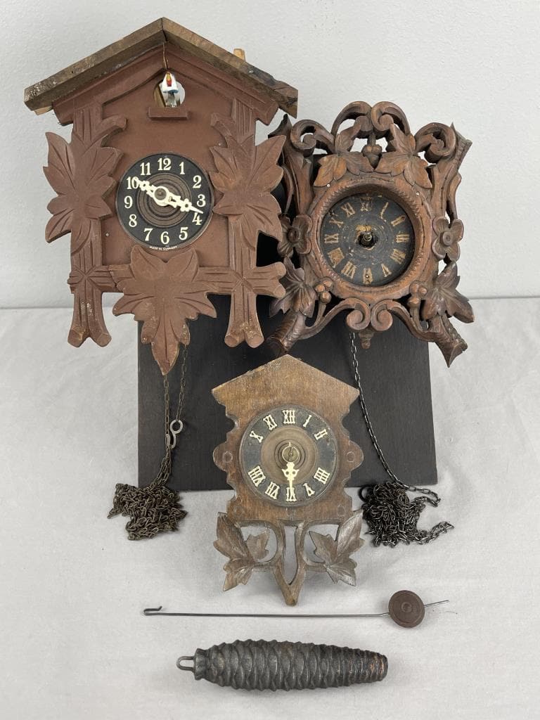 3 Weight Driven German Miniature Novelty Clocks (1 of 6)