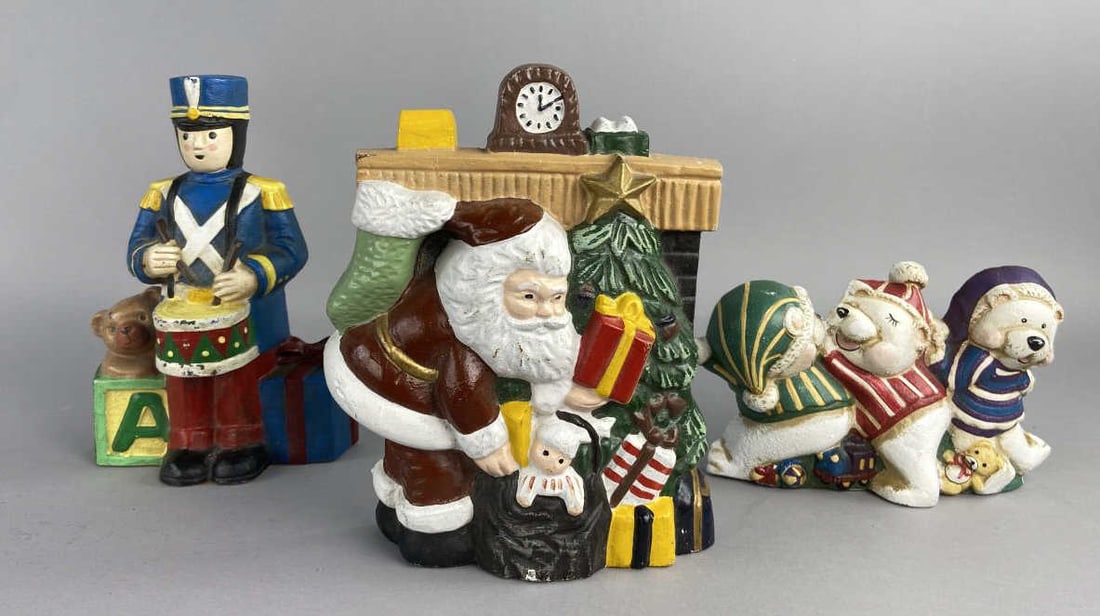 Cast Iron Doorstops Santa Toy Soldier & Bears (1 of 10)