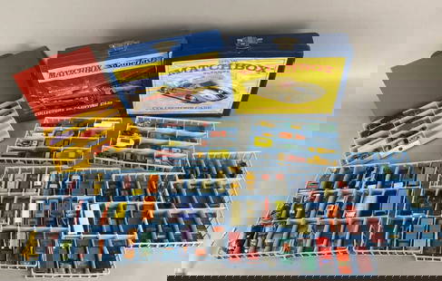 108 Toy Cars Lesney Matchbox Tootsie Racing: Silver 35 Racing Car, marked Deles, Matchbox 1987 Corvette, True Value Firebird Racing Car marked 1997 MI, Chevrlet Red Caravan unmarked, Valvoline Ferrari Race Car, marked T403, Blue Lamborghini Miur