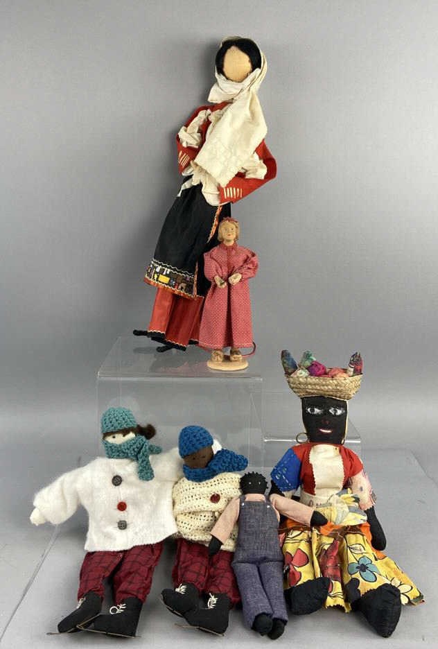 Six Folk Art Cloth & Pottery Dolls (1 of 17)