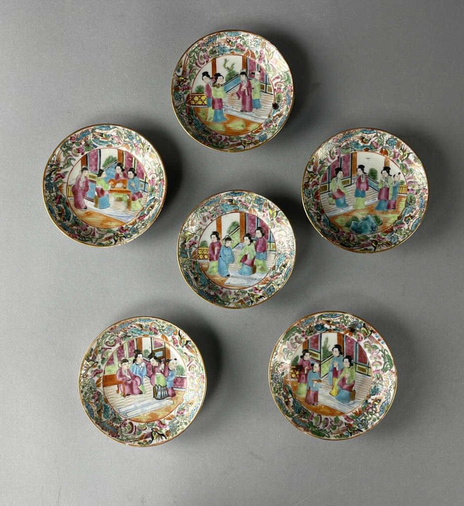Six 19th C. Chinese Rose Mandarin Saucers (1 of 6)