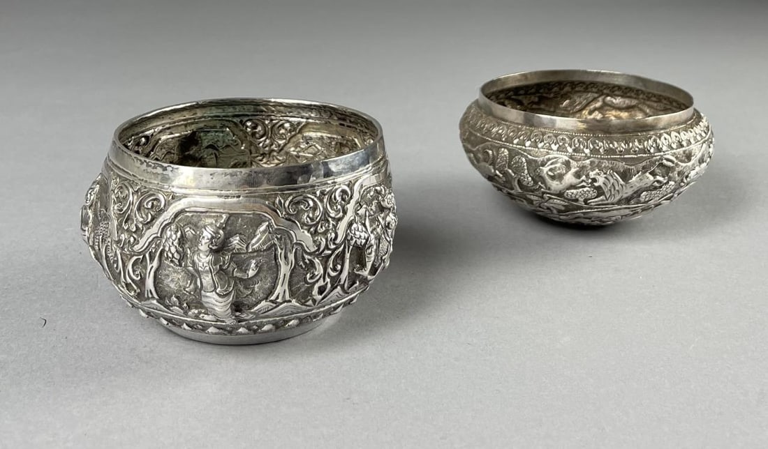 2 Southeast  Asian Silver Bowls Figures &  Animals (1 of 5)
