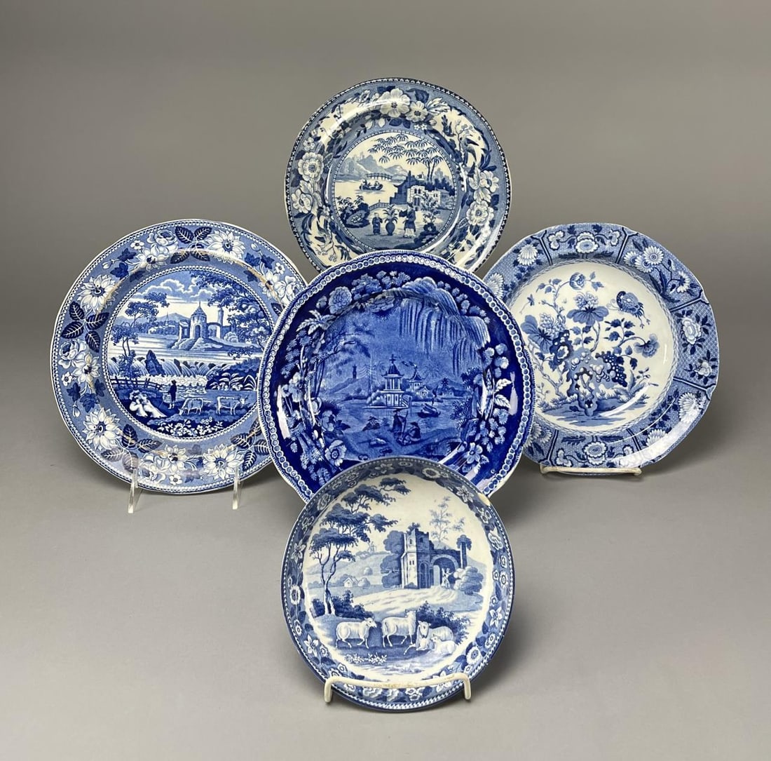 5 English Blue Transferware Pieces 19th Century (1 of 5)