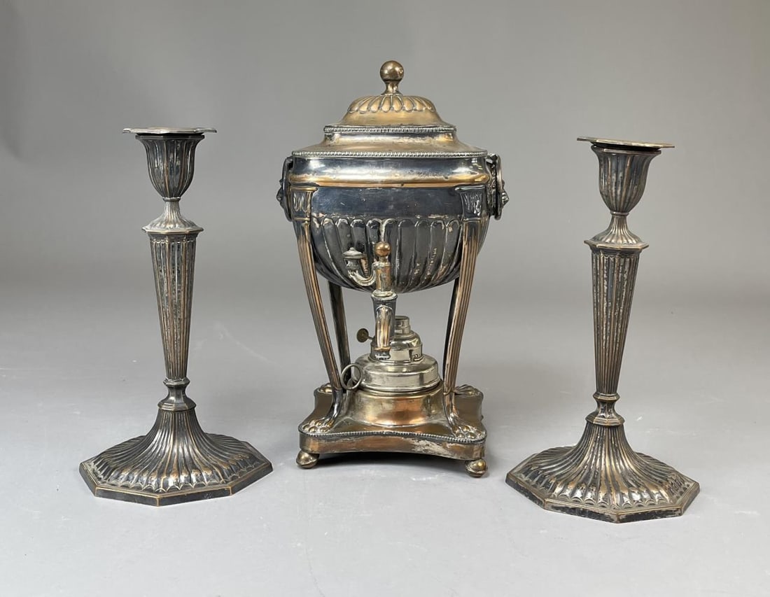 Regency Sheffield Urn and Candlesticks 19th C. (1 of 7)